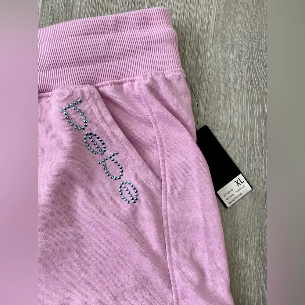 Bebe Pink Nailhead Logo Drawstring Shorts Size XL